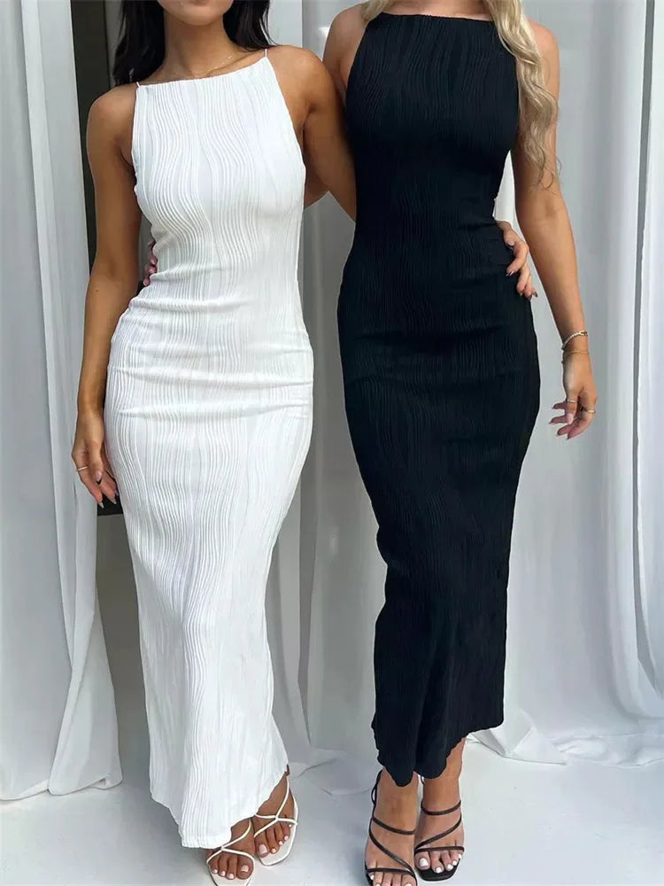 Sexy Damen Langes Kleid Raffiniert Ärmellos Schmal Uni Sommer Party Rückenschlitz Kleid Clubwear Weibliche Vestido Outfits