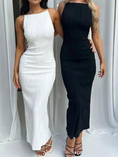 Sexy Damen Langes Kleid Raffiniert Ärmellos Schmal Uni Sommer Party Rückenschlitz Kleid Clubwear Weibliche Vestido Outfits