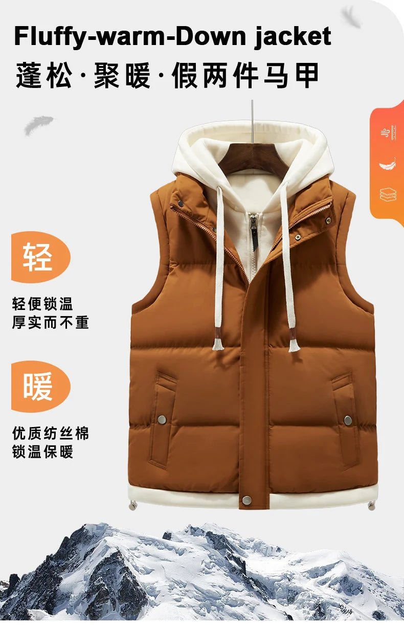 Unisex Fashion Hooded Vests Jacket Sleeveless Vest Autumn Thermal Soft Vests Casual Coats Male Cotton Men's Vest Men Thicken