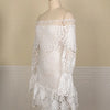 2024 Chic Women Dresses Hollow Out Bare Shoulder Long Sleeve Mini Ruffle Dress White Party Club Birthday Outfits Fall Fashion