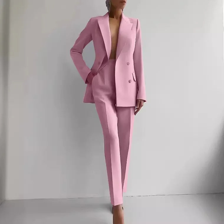 Pant Suits Women Blazer Double Breasted Blazers Ankle Length Pencil Pants Two Pieces Solid Office Lady Summer Slim Fit 2025
