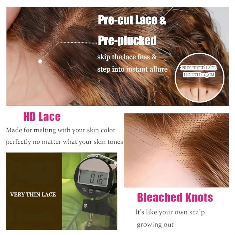 Deep Wave Bob Wig Human Hair Glueless Highlight 5x5 HD Lace Front 220% Density 4/27 Colored Ombre Wear and Go Human Hair Wigs