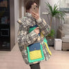 2023 Europäische Station Winter Neue Daunenjacke Damen Warm Mode Kurze Farb-Patchwork Graffiti dicke Weiße Entendaunenjacke