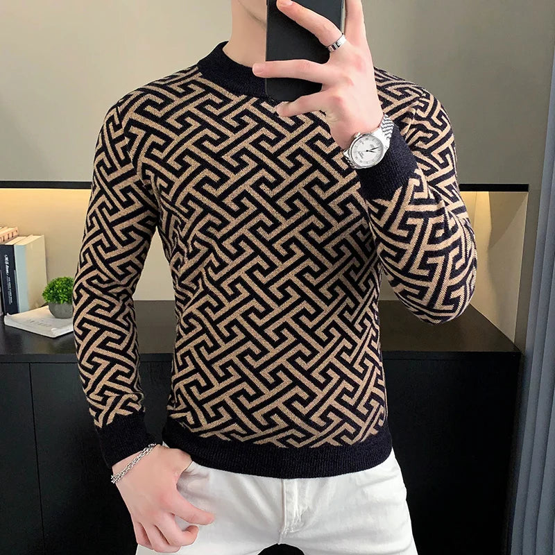 Herbst Winter Samt Strickpullover Herren Langarm Rundhalspullover Slim Fit Business Freizeit Strickwaren Tops Herrenbekleidung