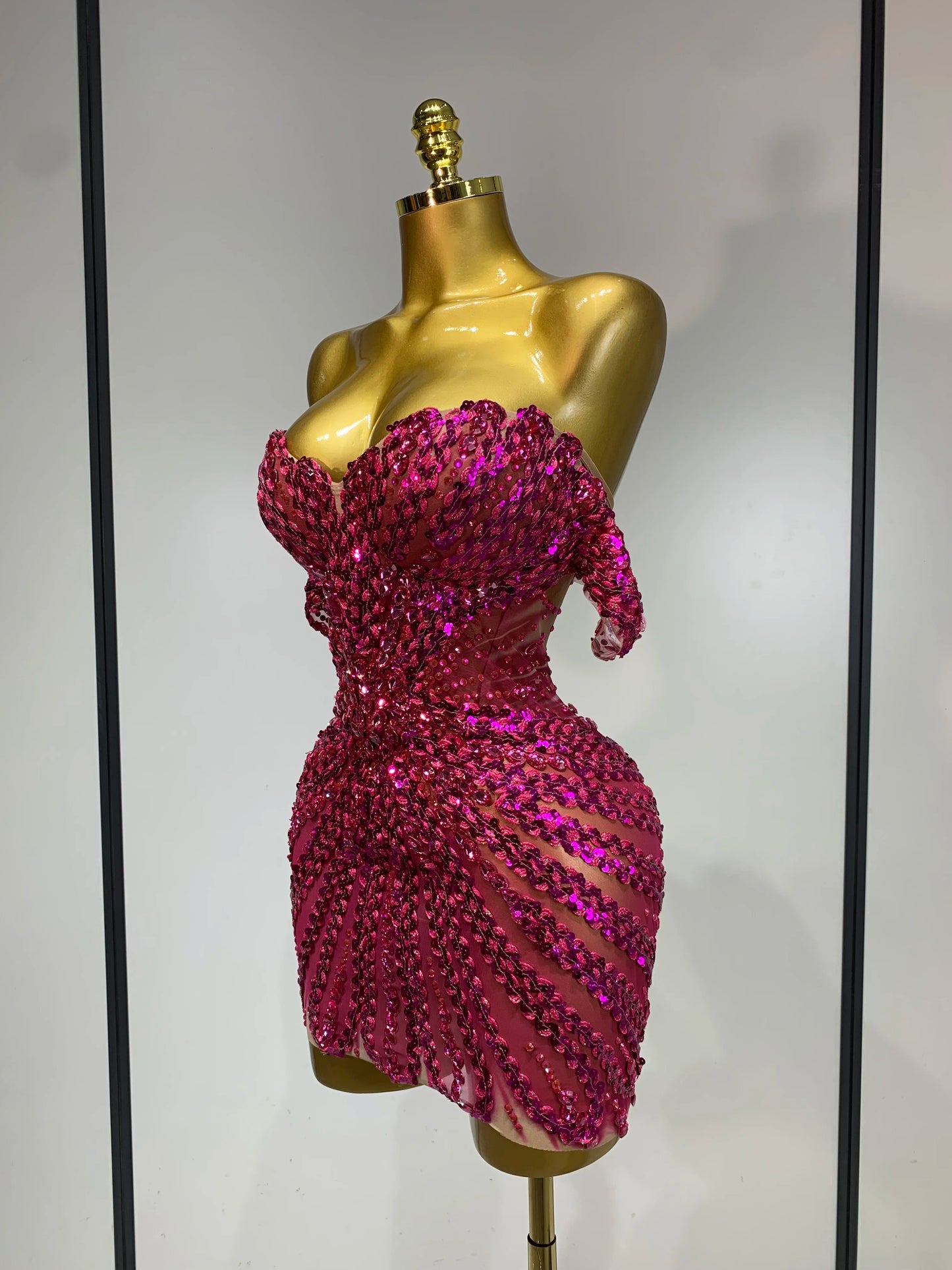 Women Sexy Sparkly Rhinestones Sequins Off The Shoulder Mesh Mini Dress Birthday Party Nightclub Dancer Stage PhotoShoot Costume