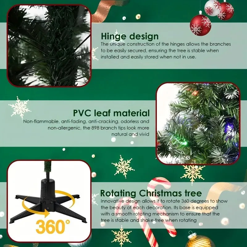 Christmas Tree with 300 Lights Artificial Xmas Tree with 360 Rotation Design LED Warm Multicolor Lights Xmas Tree Holiday Decor
