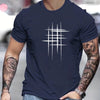 Summer Men's 100% Cotton Casual Loose Size Graphic Line Print Round Neck Short Sleeve T-shirt Top