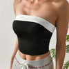 Color Block Crop Slim Tube Top Stylish Straight Neck Strapless Top For Summer Women's Clothing