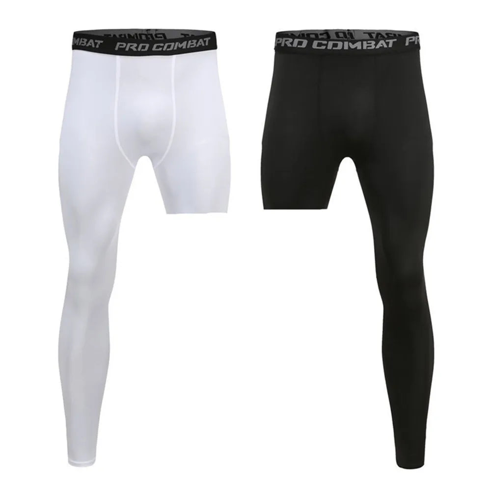 Men Compression Pants Base Layer Exercise Trousers Running Tight Sport Cropped One Leg Leggings Basketball Football Yoga Fitness