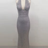 Sexy Halter Deep V Neck Sequins Maxi Dress Women Green Sleeveless Backless Sequined Slim Long Dresses Celebrity Party Gowns