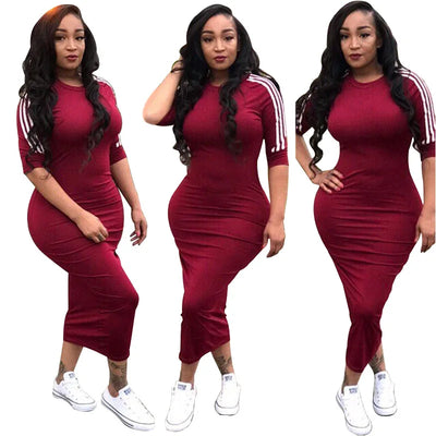 European and American women's fashion white stripe dress