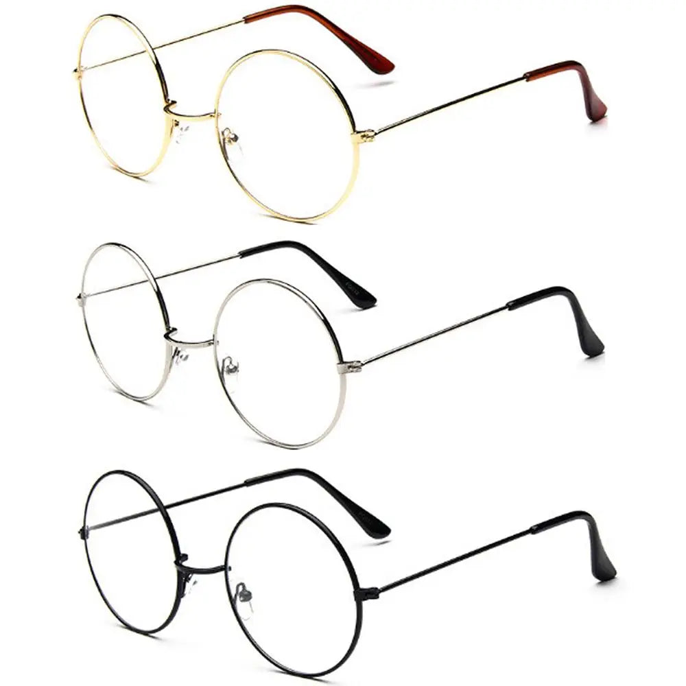 New Metal Frame Glasses Clear Round Lens Eye Glasses for Women Men Large Oversized Eyeware Harajuku Decorative Glasses Gifts