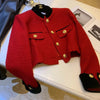 Fashion Stitching Tweed Short Jacket Women Autumn Winter Elegant Office Lady Coat Y2K Korean O Neck Single Breasted Crop Outwear