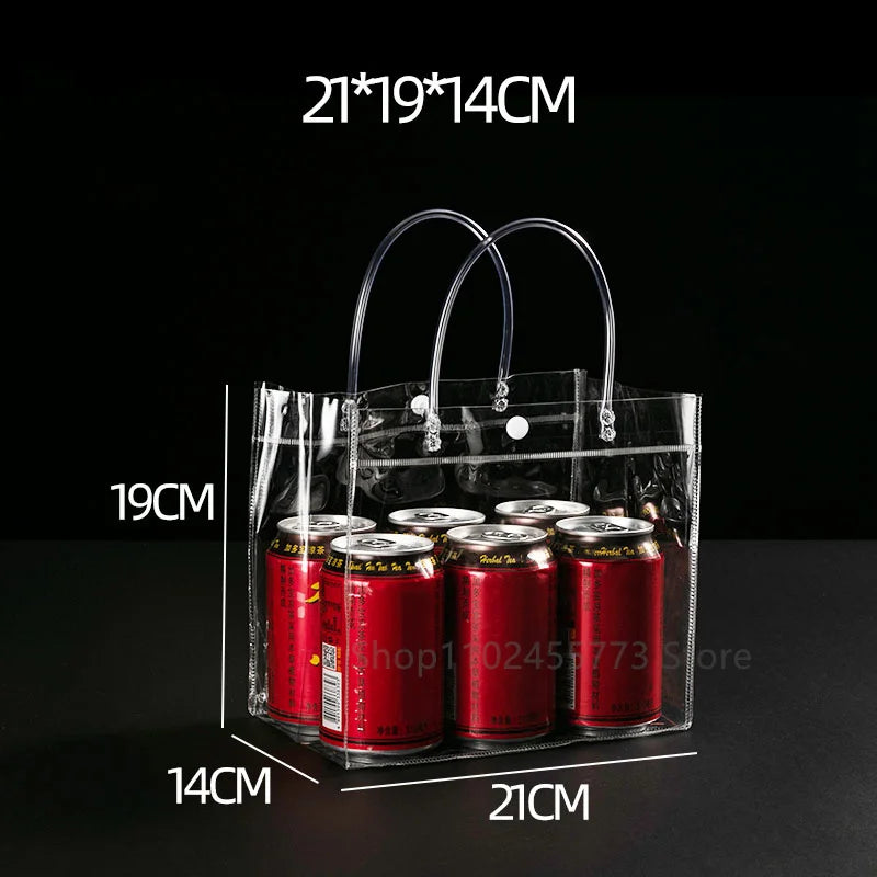 10/20pcs/lot Transparent Soft PVC Gift Tote Packaging Bags with Hand Loop Clear Plastic Handbag Cosmetic Bag