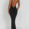 Elegantes, tief ausgeschnittenes, rückenfreies, eng anliegendes Maxikleid für Damen – Spaghettiträger, ärmellos, Bodycon-Kleid, sexy Club-Party-Kleider