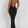 Elegantes, tief ausgeschnittenes, rückenfreies, eng anliegendes Maxikleid für Damen – Spaghettiträger, ärmellos, Bodycon-Kleid, sexy Club-Party-Kleider