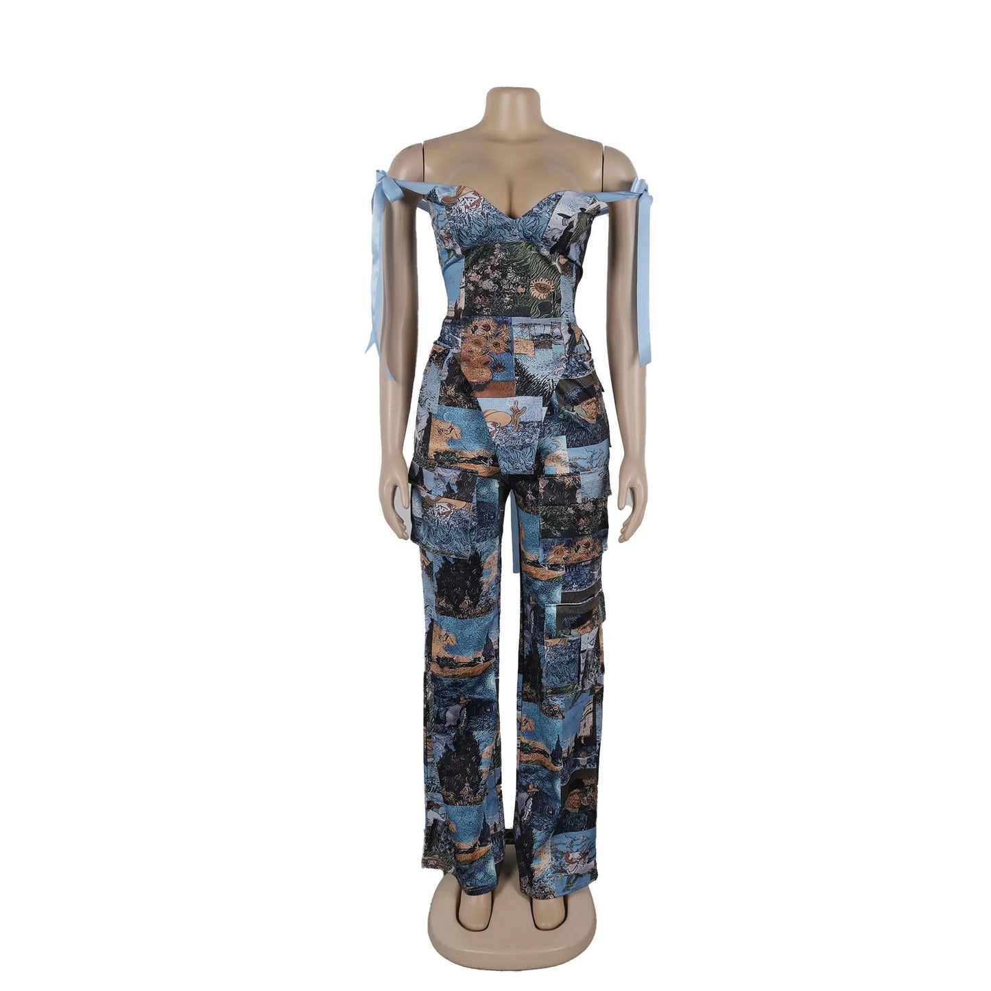 Two Pieces Women Pant Sets Print Matching Set Drawstring Pockets Sleeveless Top Elastic Waist Pants Slim Fit Casual 2026 Spring