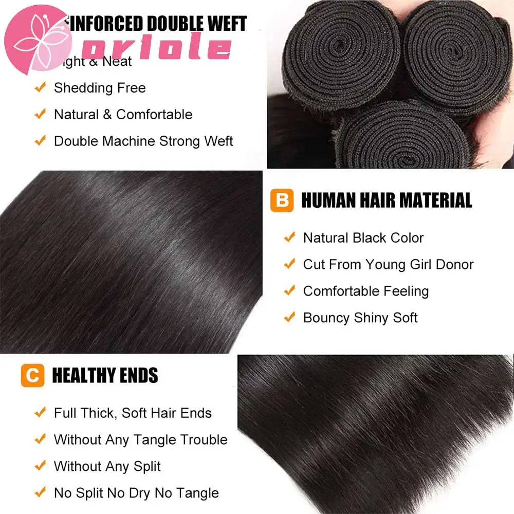 15A Peruvian Straight Hair Bundles Natural Straight Human Hair Bundles  8-32 Inch Remy Human Hair Extensions For Black Women