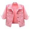 2024 New Women Spring Autumn Denim Jacket Tops Pink Color Solid Short Multicolor Feminino Three Quarter Sleeve Jean Jacket