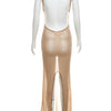 kliou Shiny Long Dress Stunning Women Solid Summer Thin Mesh Sheer Backless Sleeveless Bodycon Female Elegant Fashion Vestidos