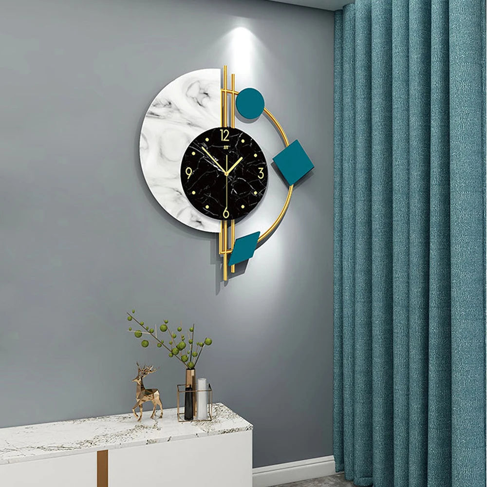 Geräuschlose Wanduhr für Wohnzimmer Schlafzimmer Wanddekorationen Kreative Halbkreis Marmor Quarz Wanduhr Geschenk