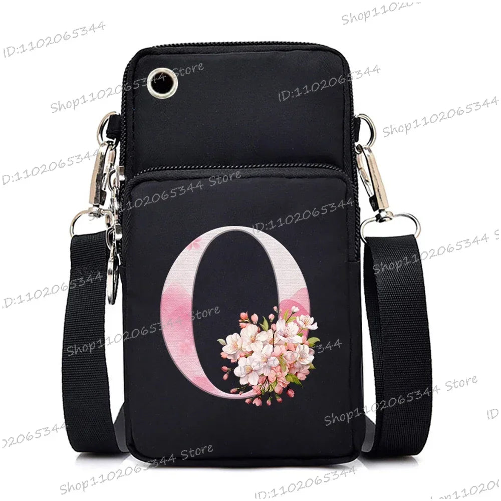 Damen Kuriertasche Kleine Handtasche Umhängetasche Geldbörse für Handy Sakura 26 Alphabet-Druck Münzgeldbörse Damen Kartenhalter