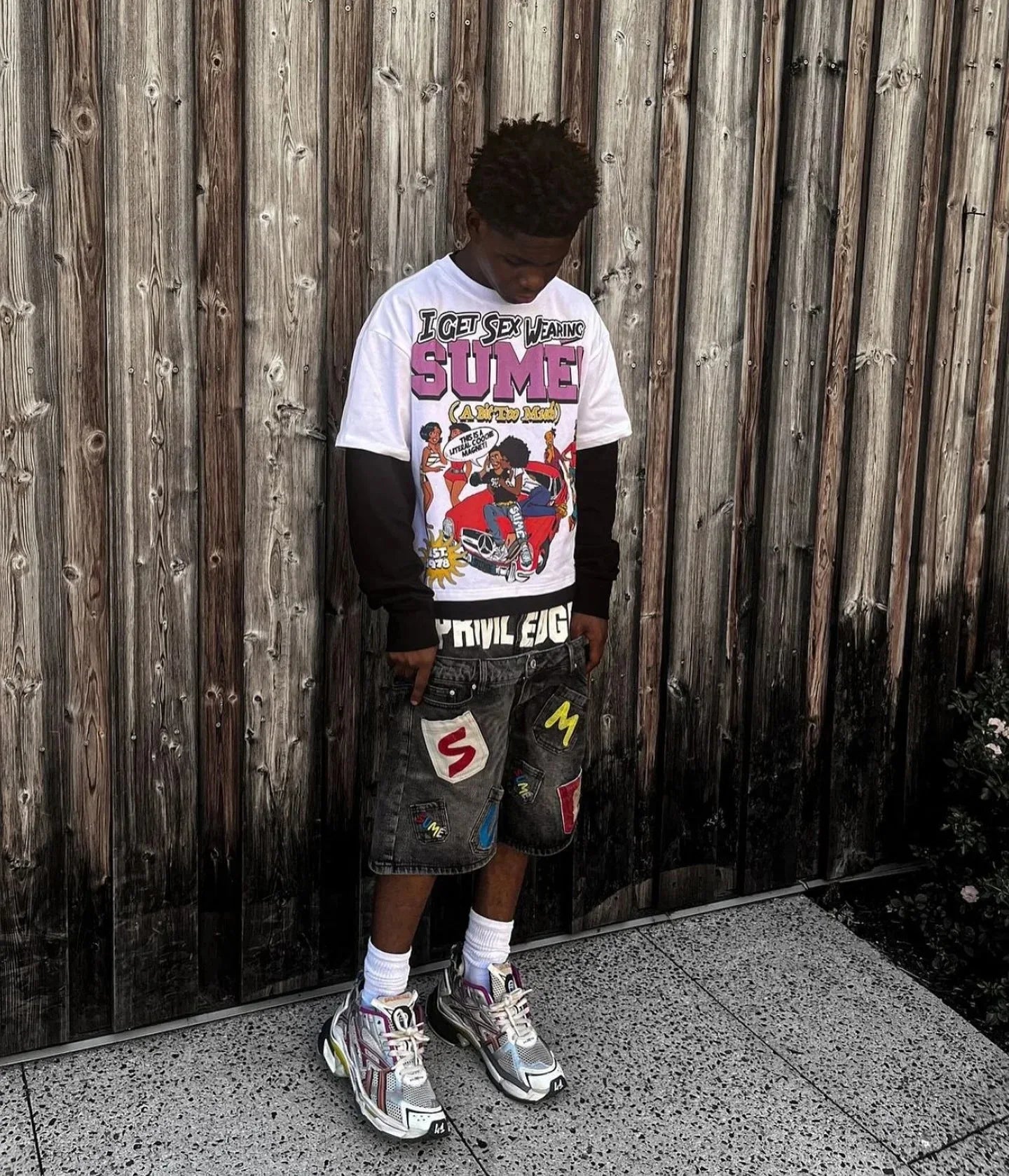 Y2K Hip Hop Denim Shorts Loose Fit Cotton Five-Quarter Length Printed Embroidered Low-Mid Waist Jeans Shorts for Men