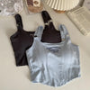 Women Embroid Letter Tank Tops With Bra Pad Casual Camis Y2K Crop Tops For Women Shoulder Belt Iron Ring Tank Tops
