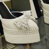 Luxury Handmade Full Pearls Rhinestones Bowknot Women Pumps Fashion Ankle Strap Platform Wedges High heels Banquet Wedding Shoes