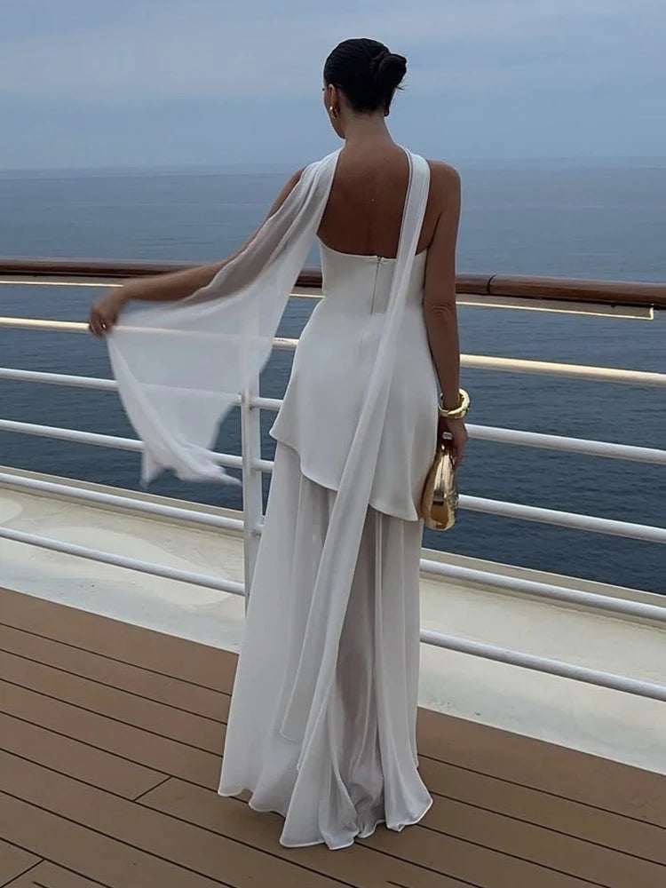 TARUXY Mode Trägerloses Kleid mit Band Frauen Elegantes Ärmelloses Mesh Strand Urlaub Langes Kleid Frühling 2025 Neues Damenkleid