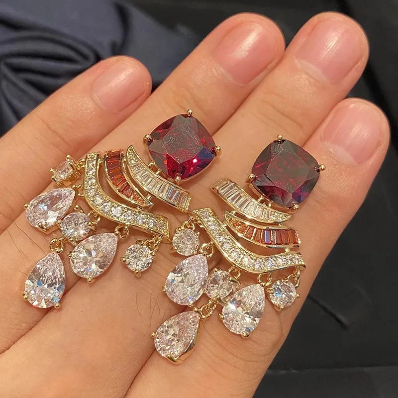 Zircon Water Drop Tassel Earrings Elegant Fashion Light Luxury Earrings