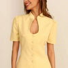 Fashion Women's Stand Collar Blazer Short Sleeve Button Puff Sleeves Solid Lady Top 2025 Summer Autumn Elegant Female Coat