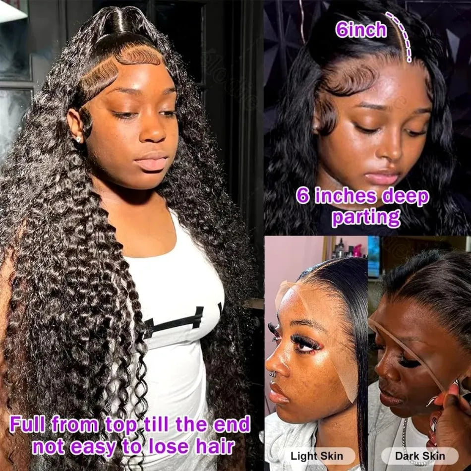 40 Inch Curly Lace Front Wig Water Wave 13X6 Hd Lace Frontal Wig Deep Wave Human Hair Wig 250 Density Preplucked Brazilian Hair