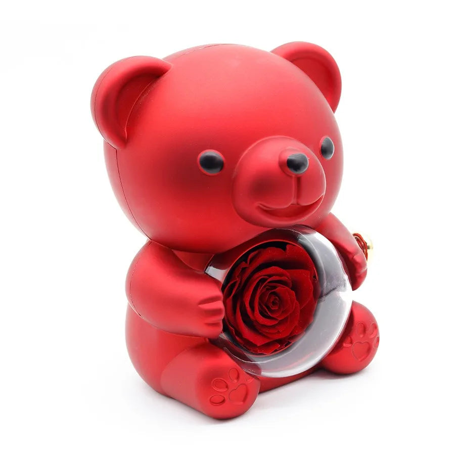 Valentinstag Rose Hug Bär Schmuckkästchen Echte Ewige Rosen Geschenke für Freundin Frauen Ehefrau Muttertag Geburtstag Jahrestag