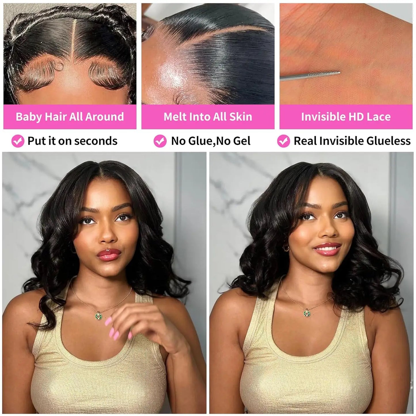 13x4 Lace Frontal Perücke Echthaar Kurze Bob Perücke Body Wave 4x4 HD Lace Front Verschluss Perücke Brasilianisches unbehandeltes Haar Natur Schwarz Farbe