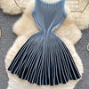 Joskaa 2026 Autumn Retro Striped Knit Dress Women Elegant Pleated Waist Slim Low Cut Sleeveless A-line Slip Dress Streetwear