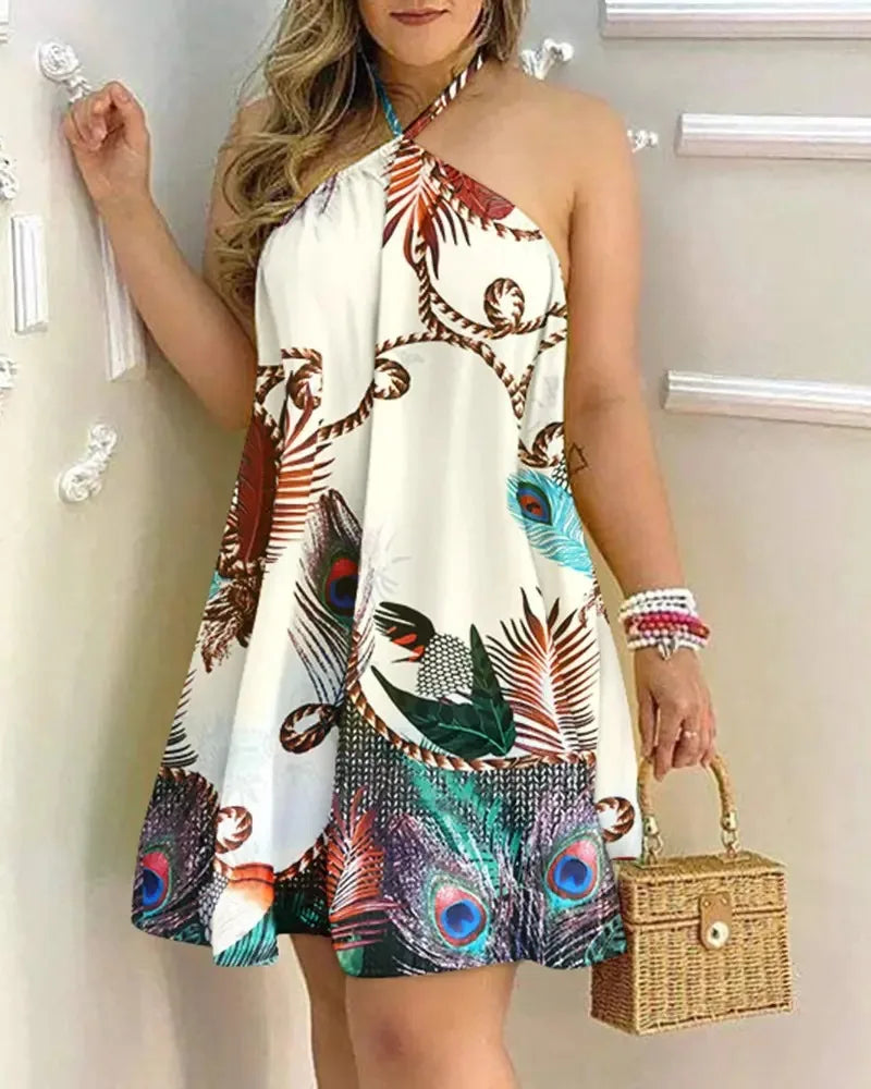 Women's Floral Print Halter Neck Boho Dress Backless Spring Summer Casual Elegant Gown for Party And Wedding