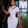 Women's Elegant Ruched Dress Asymmetric Cut Out Neckline Short Sleeve Long Dress Formal Wedding Guest & Evening Party Outfit
