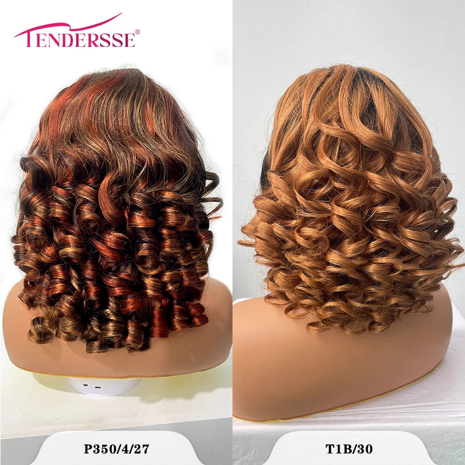 100% indisches Haar, federnde Locken, lockere Wellen, 13x4 HD Lace Front Perücke, Ombre Double Drawn Lockenperücke, 250% Dichte, klebstofffrei mit Babyhaar