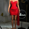 Mila Red Sequin Spaghetti Strap Heart Neck Prom Dresses Mini Dress with Draped Detail Customized Formal Evening vestidos de gala