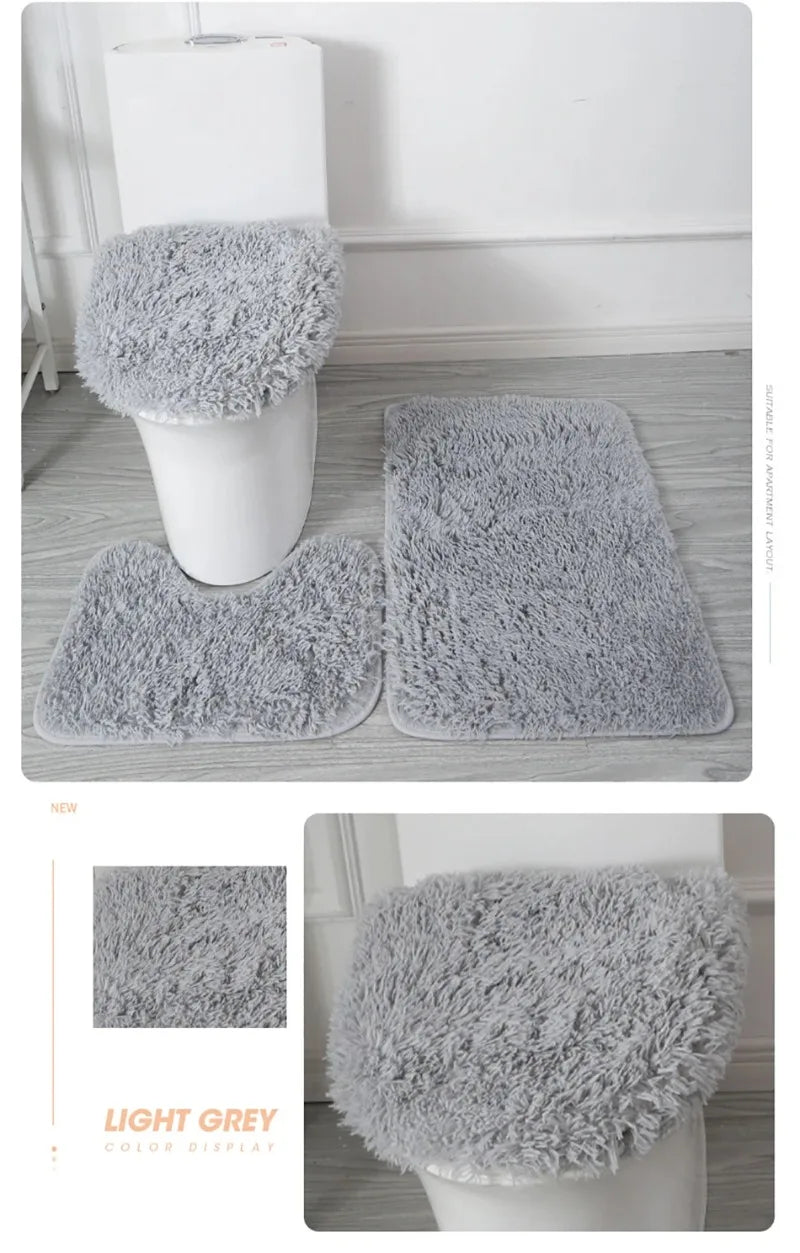 3er-Set einfarbige Heimteppiche Toilettendeckelbezug Teppich-Set rutschfeste Fußmatte für Badezimmerboden Badteppich Fußmatte