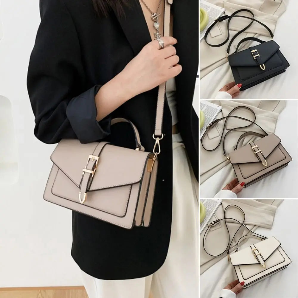 Women PU Leather Messenger Shoulder Bag Ladies Solid Color Simple Crossbody Bag Fashion Handbag Leisure Portable Sling Bag