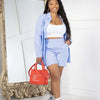 Two Piece Short Sets Women Striped Single Breasted Cardigan Blouses Shorts Elastic Waist Shirt Suit Casual Outwear Summer