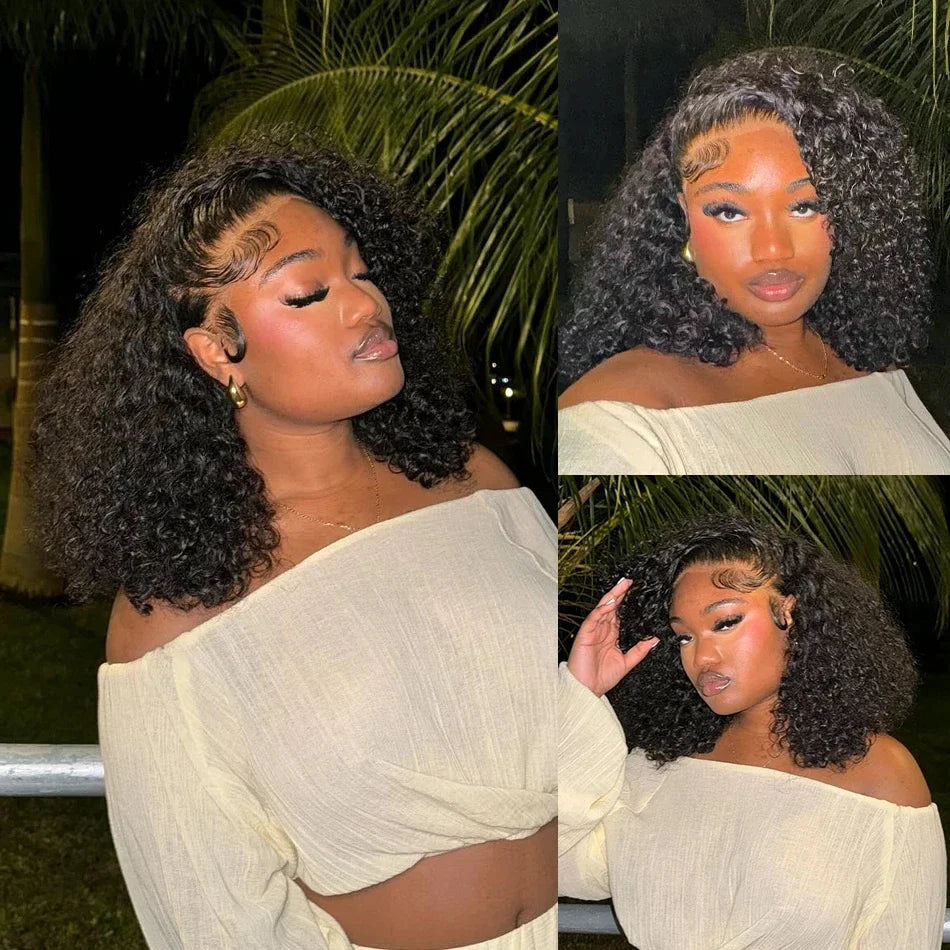 Loose Deep Wave Short Bob Human Hair Frontal Wigs Curly 13x4 4x4 Transparent Lace Front Wig 180 Density Brazilian Remy For Women