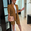 2 Piece Set Blazer Short Suits Knee Length Pant Set Simple Solid Color Office Suit Lady Women Blazer Trousers Two Piece Set