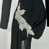 GPBD Sexy Bead Appliques Irregular High Low Dress Black Long Sleeved O-Neck Long Dresses Autumn Clothes Women 2024