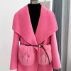 2024 New Winter Real Natural Fox Fur Pocket Coat Ladies Outwear Female Coat Cashmere Wool Woolen Women Luxury Jacket