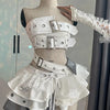 Punk Style Vintage Woman 2 Piece Sets Y2k Design Strapless Crop Tops + High Waist Ruffle Skirt Female Party Korea Style Outfits