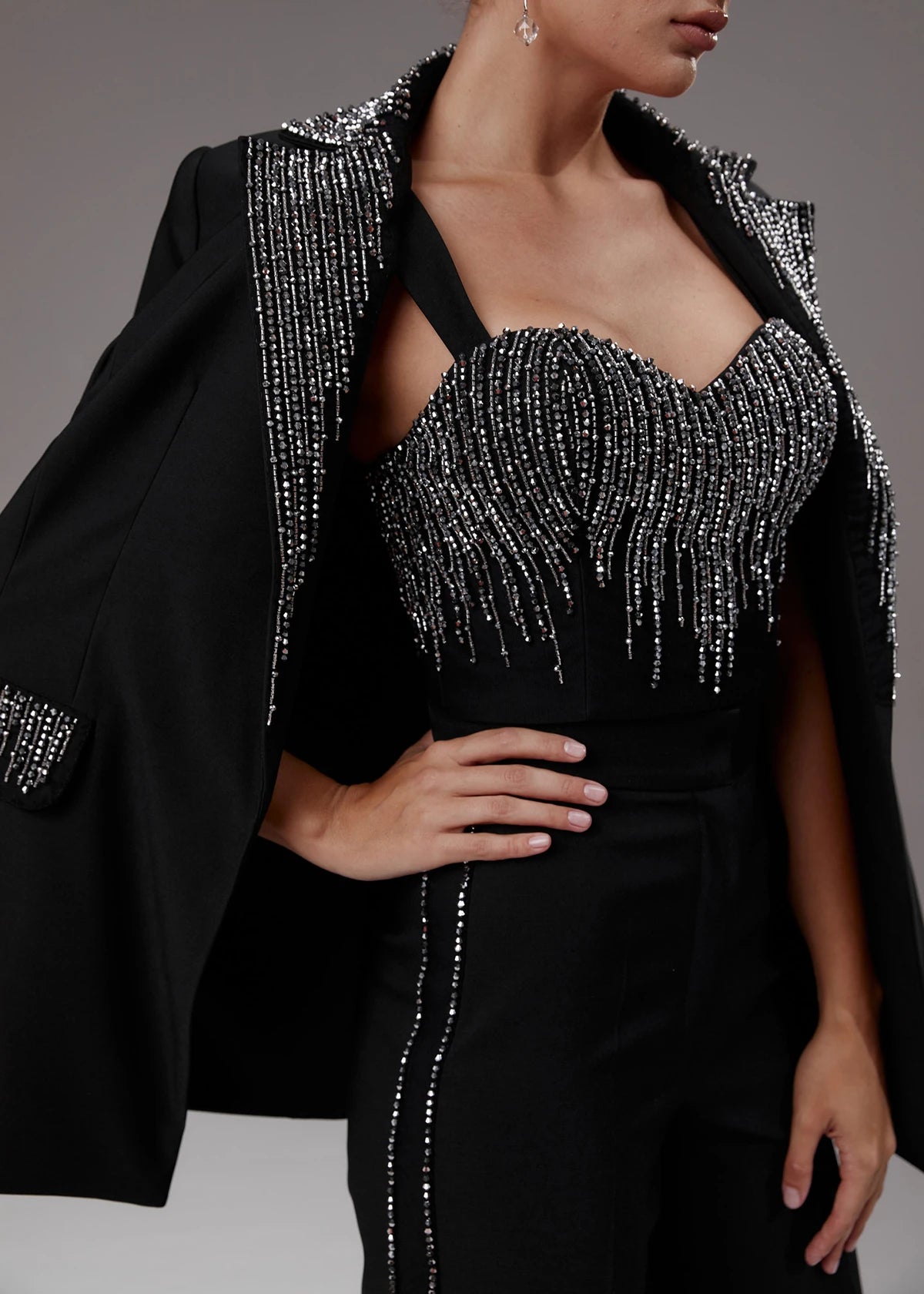 Customize Black Sequins Women Pants Suits Slim Fit Girls Blazer Set 3 Pieces Custom Made Jacket For Lady Party Prom Wedding Wear