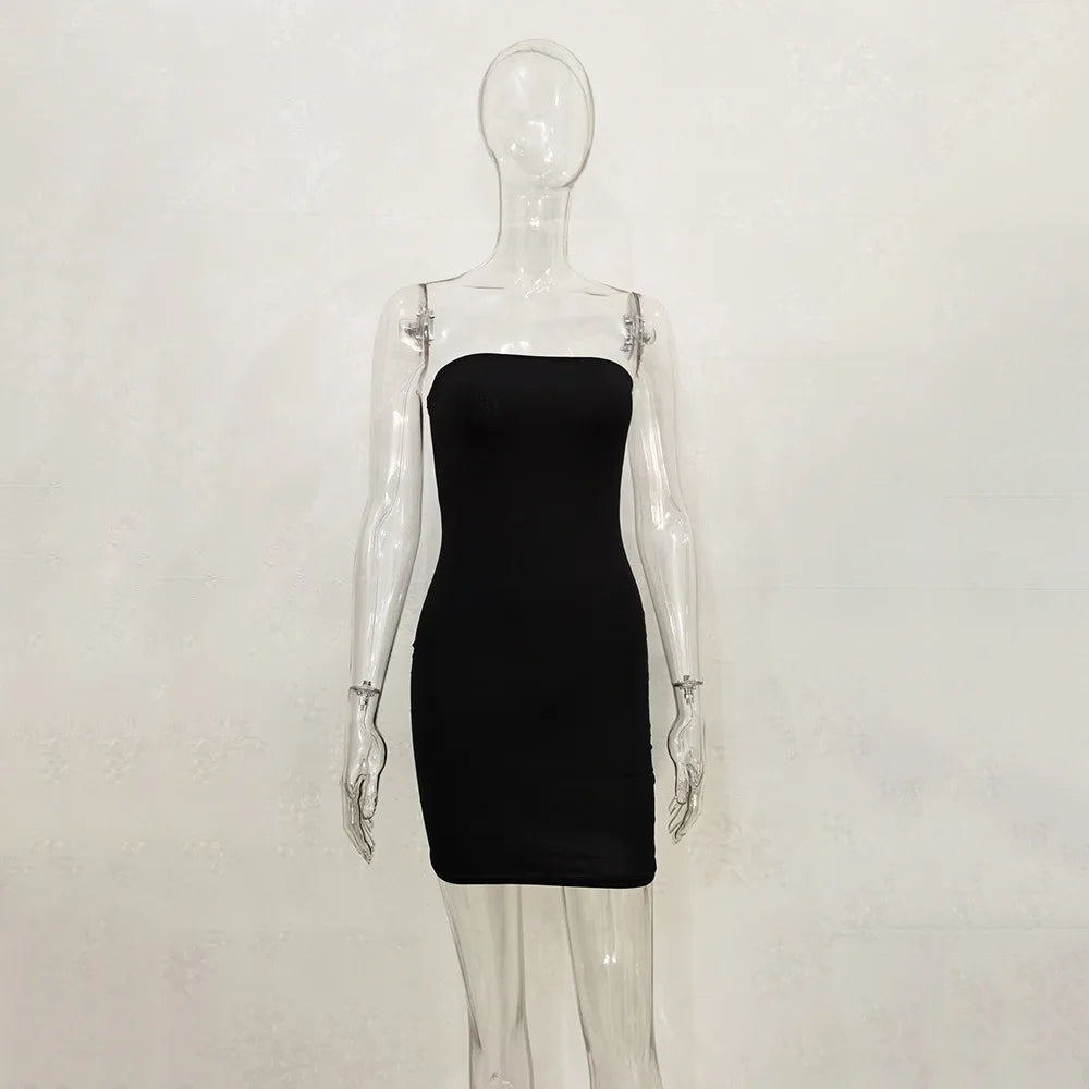 Sexy Trägerloses schulterfreies, pinkfarbenes Bodycon-Kleid für Damen, rückenfreies, schmales Minikleid, Club-Party-Kleider